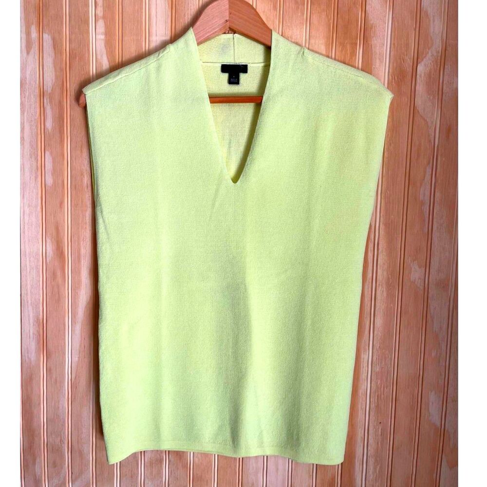 Ann Taylor knit sleeveless sweater pullover V neck bright lime green women M